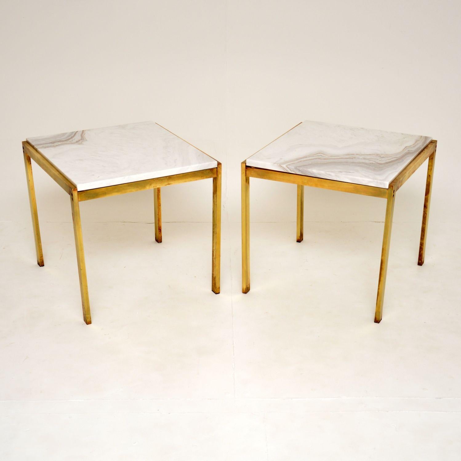 1970's Pair of Brass & Marble Side Tables 1