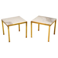 1970's Pair of Brass & Marble Side Tables