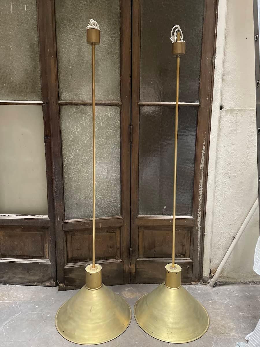 1970s Pair of Brass Pendant Lamps For Sale 7