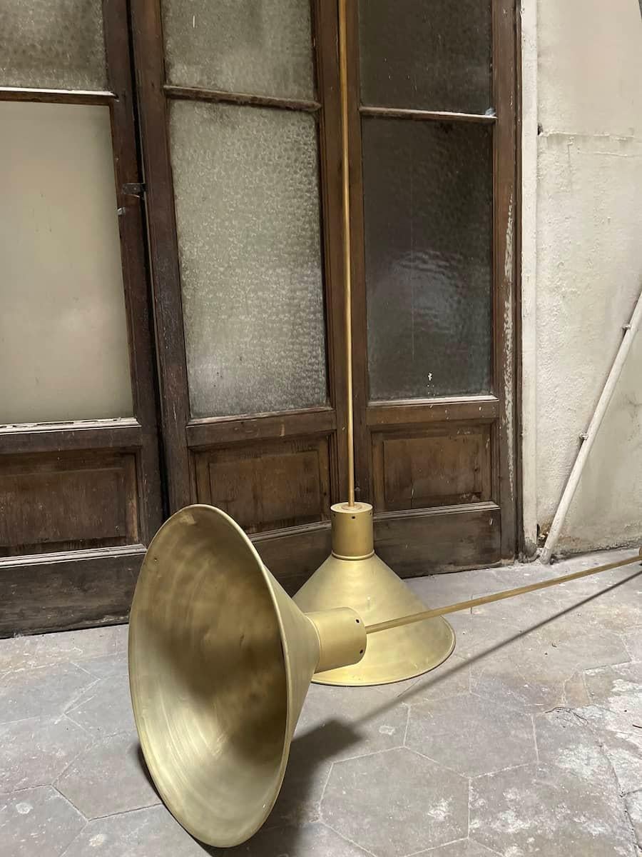 1970s Pair of Brass Pendant Lamps For Sale 3