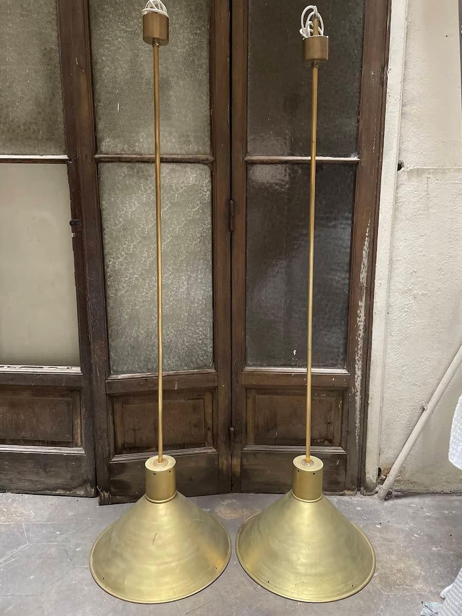1970s Pair of Brass Pendant Lamps For Sale 5
