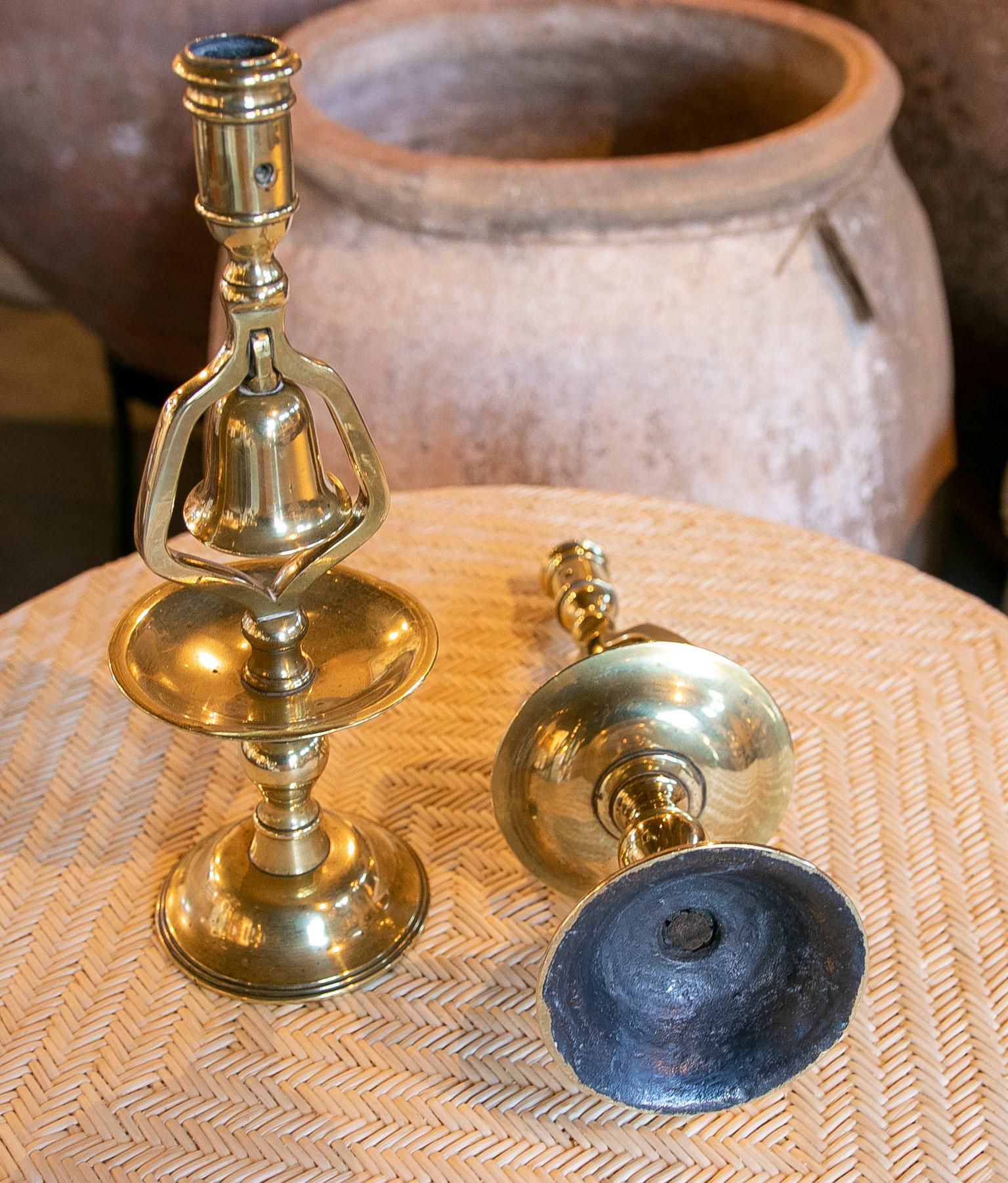 1970s Pair of Bronze Candlesticks with Bells  10