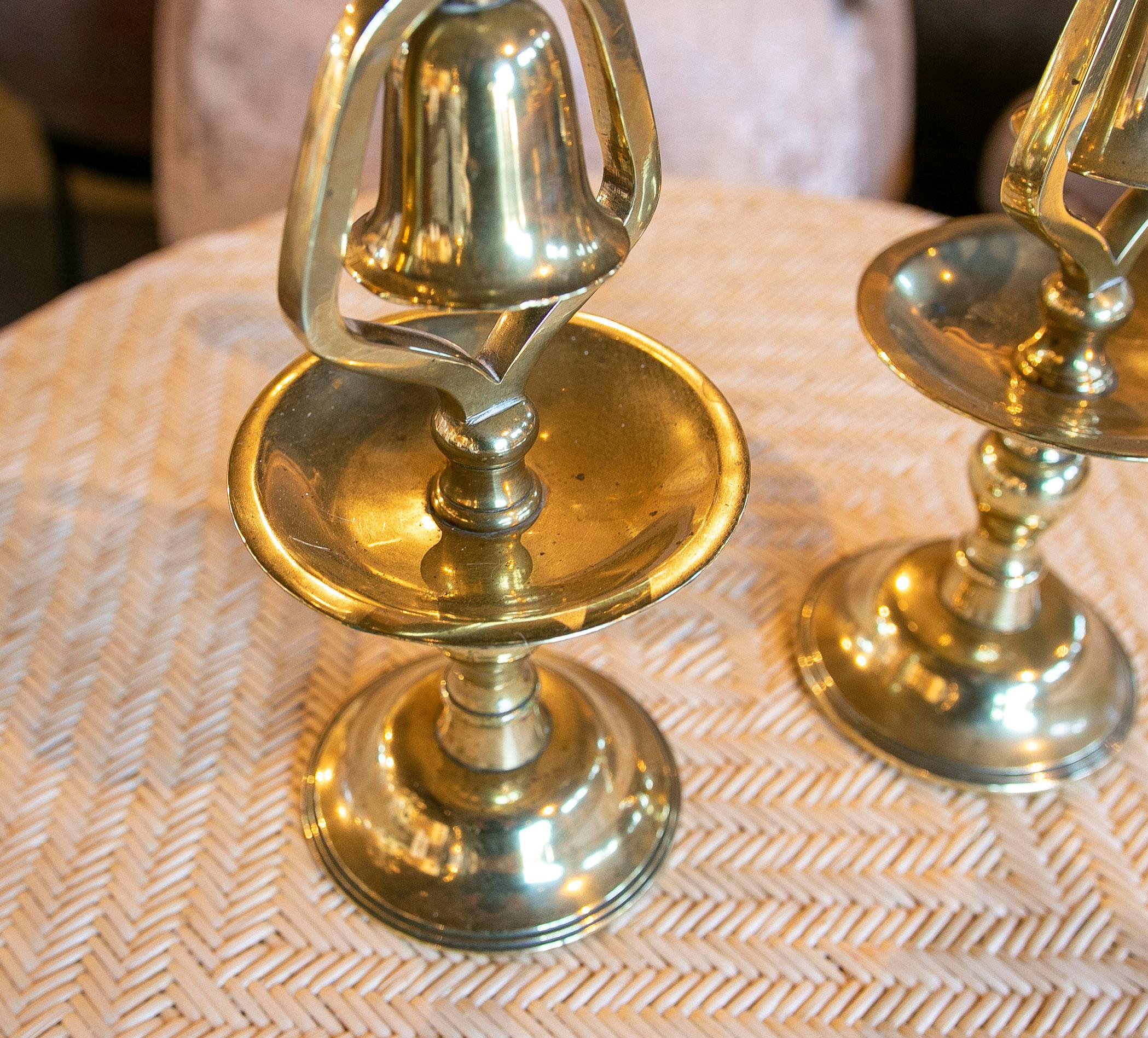 1970s Pair of Bronze Candlesticks with Bells  2