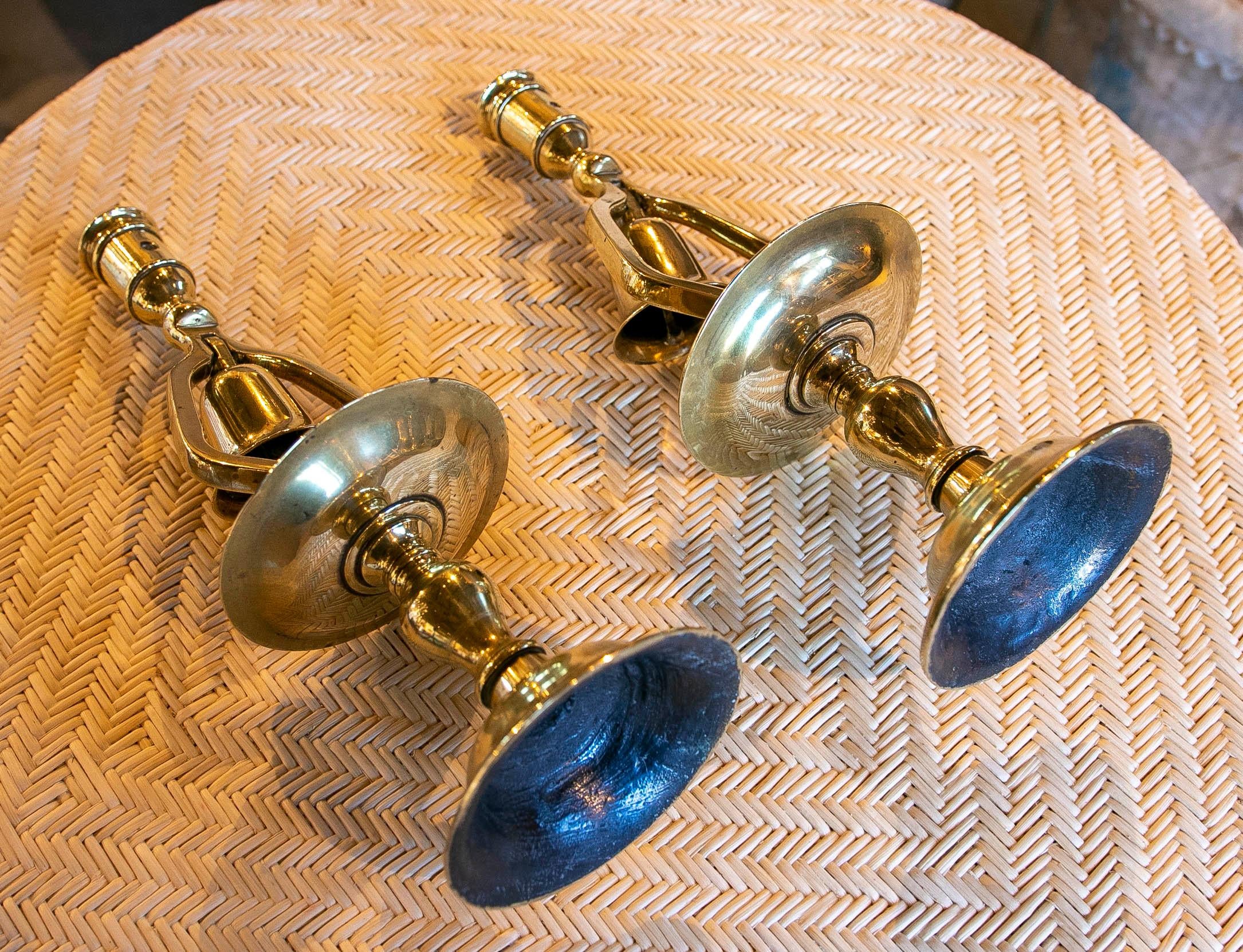 1970s Pair of Bronze Candlesticks with Bells  4