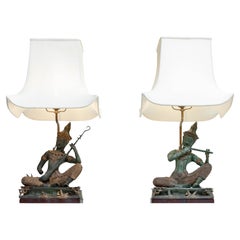 Coppia di lampade da tavolo in bronzo di ispirazione tailandese degli anni '70