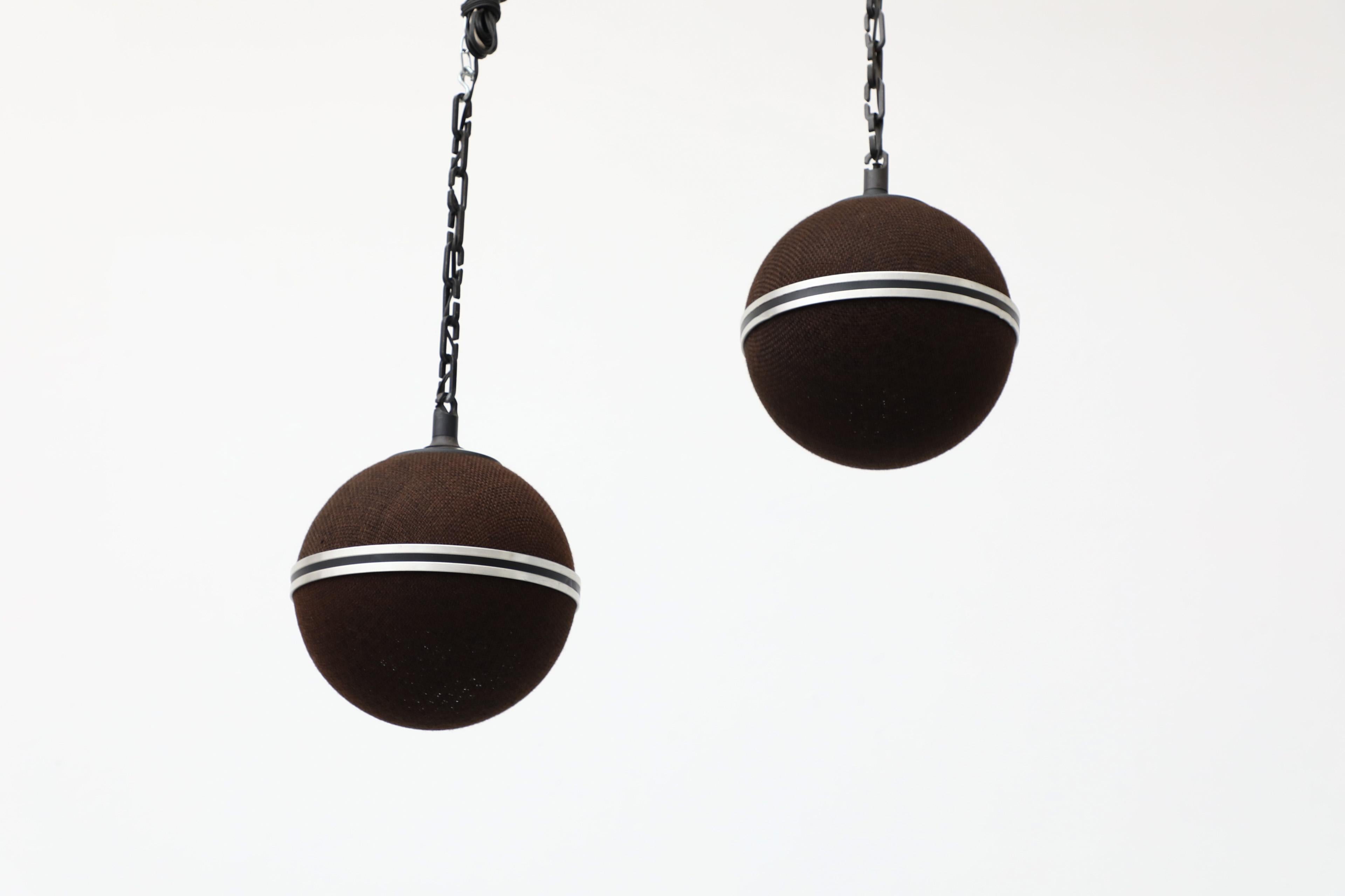 Mid-Century Modern 1970's Pair of Brown Grundig Style Suspended Globe Speakers