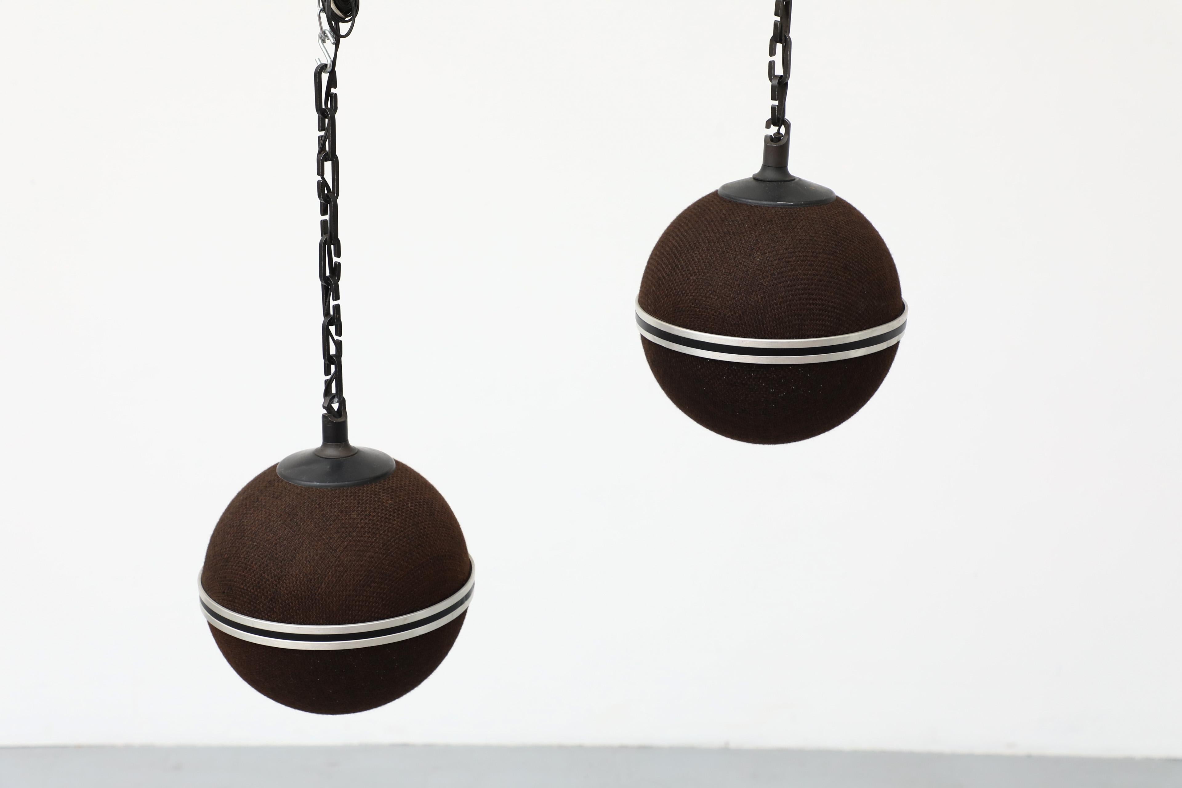 Swiss 1970's Pair of Brown Grundig Style Suspended Globe Speakers