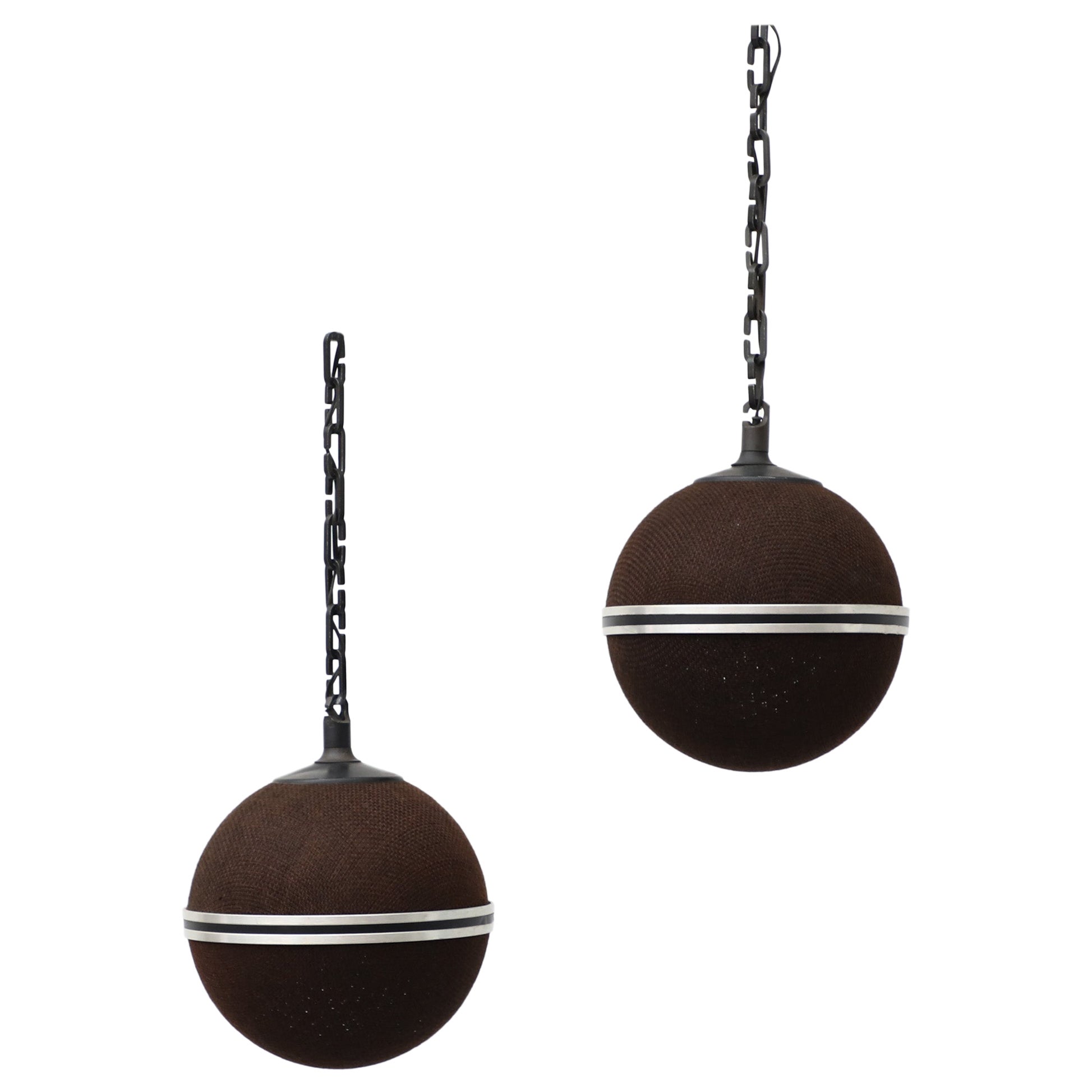 1970's Pair of Brown Grundig Style Suspended Globe Speakers