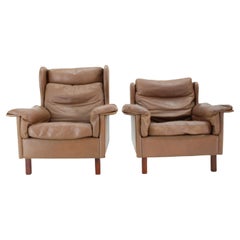 1970s Pair of Brown Leather Armchairs, Denmark