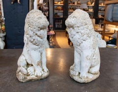 1970s Pair of Cement Lions with Antique Patina
