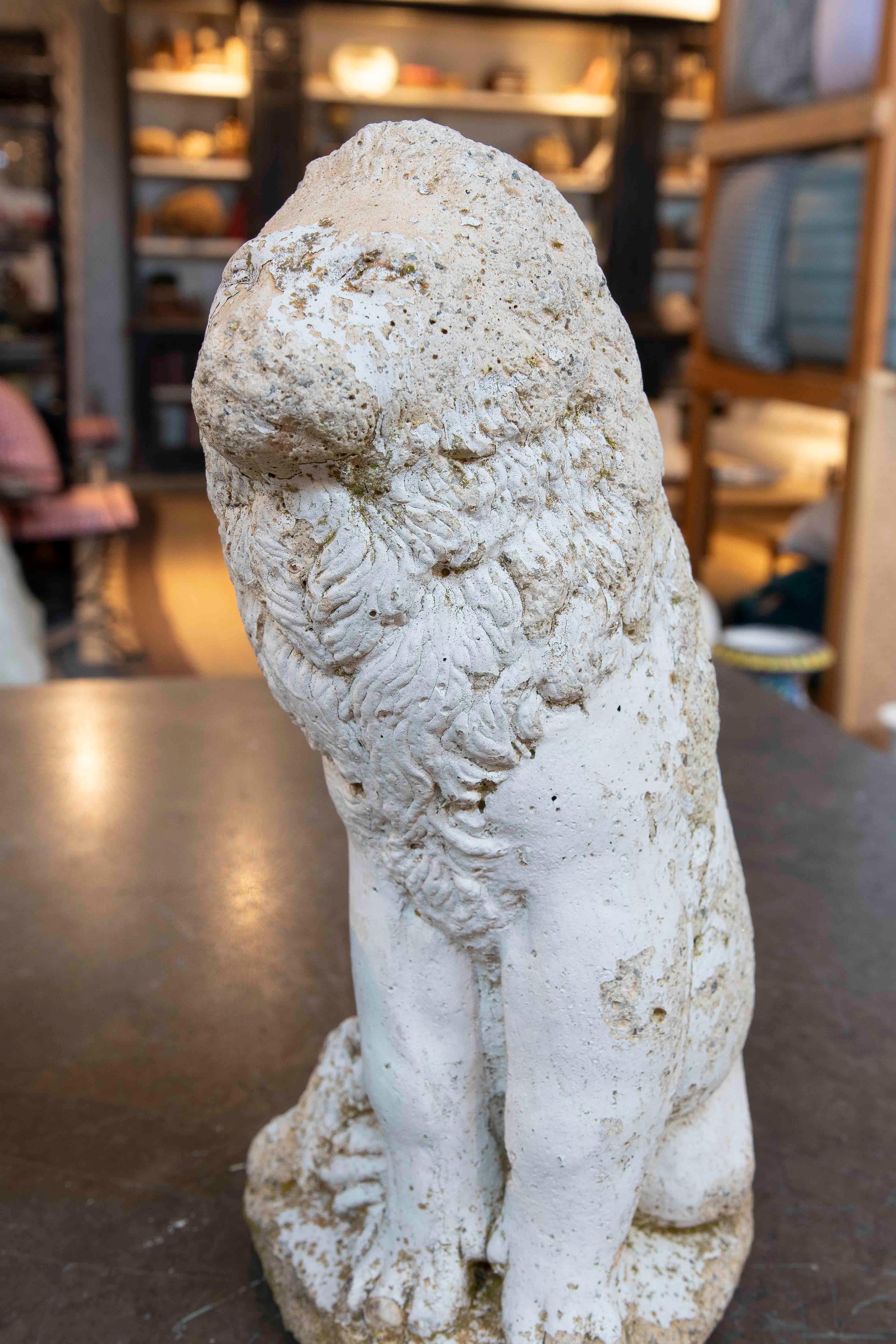 1970s Pair of Cement Lions with Antique Patina For Sale 3