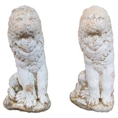 1970s Pair of Cement Lions with Antique Patina