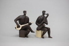 1970s Pair of Ceramic Figurines of Musicians, Czechoslovakia