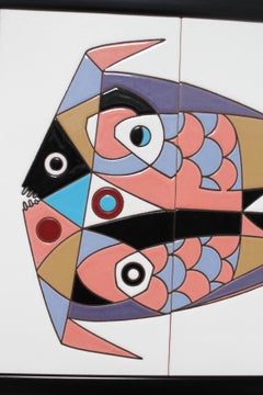 1970s Pair of César Manrique Fish Abstract Tile Paintings