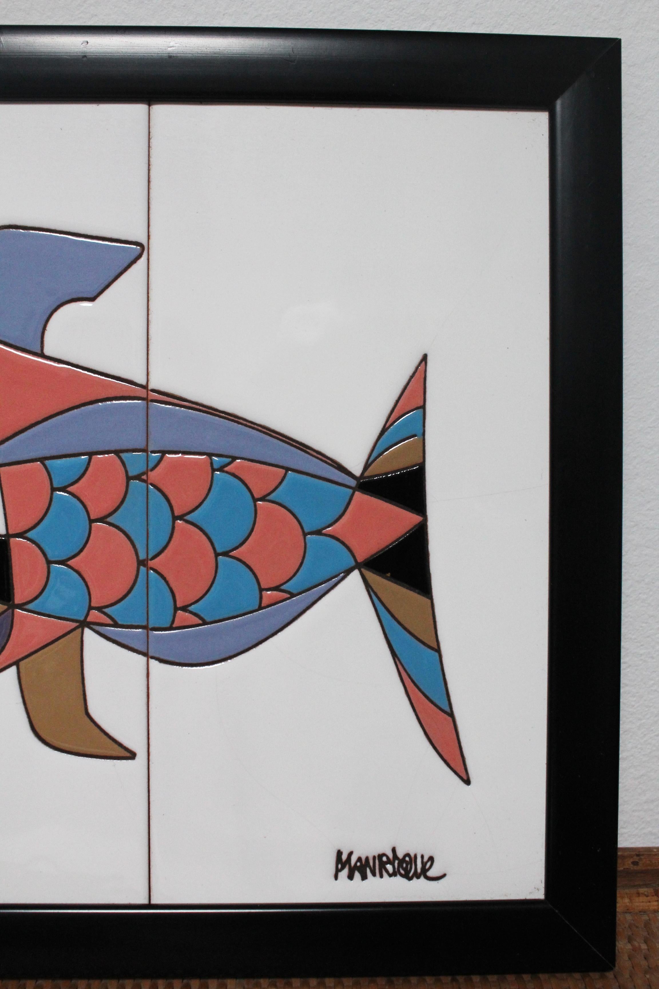 Pareja de azulejos abstractos de peces de César Manrique de los años 70 Pintado a mano