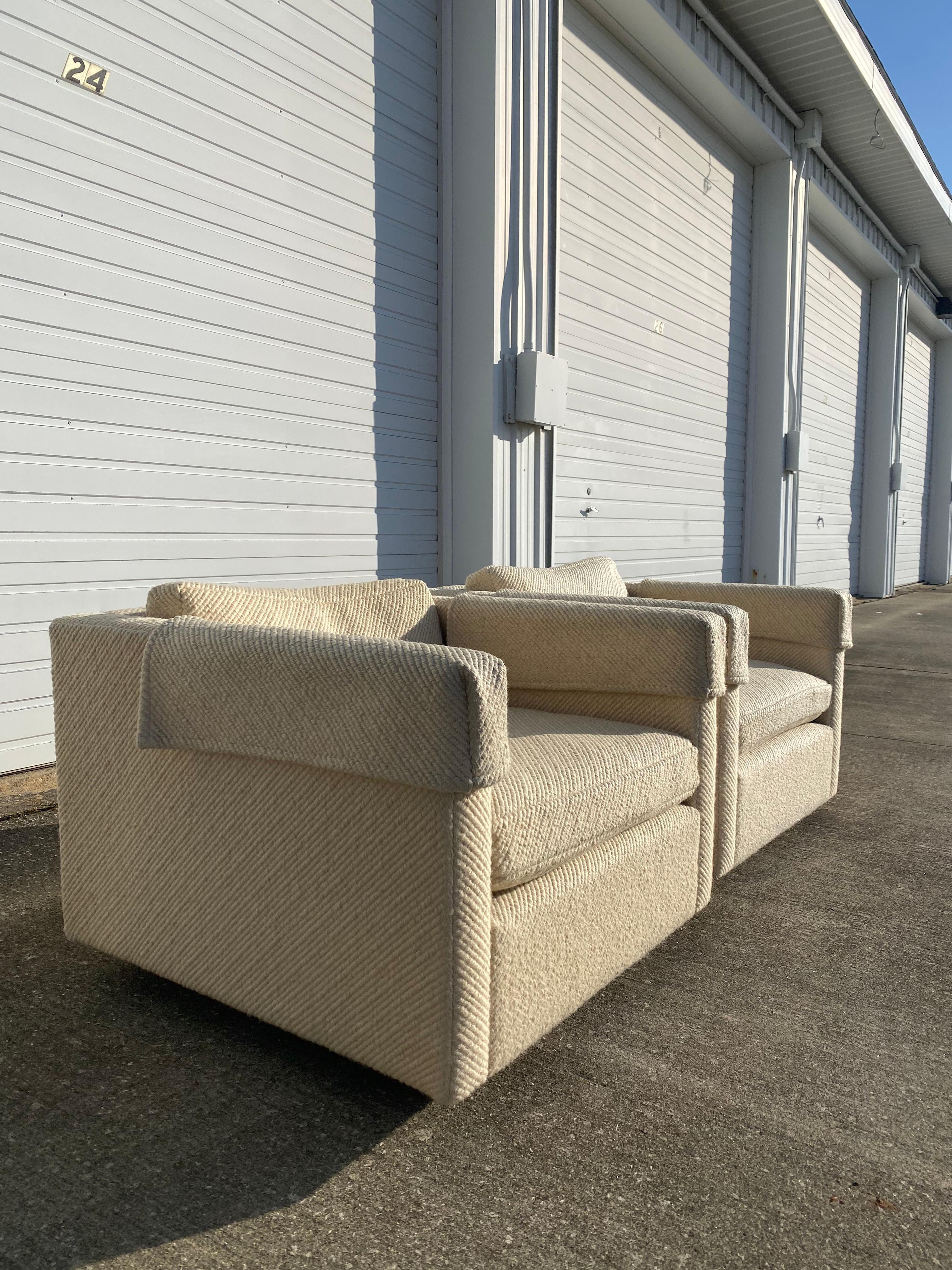 1970s Pair of Charles Pfister Cube Lounge Chairs for Knoll in Original Wool Fabr 4