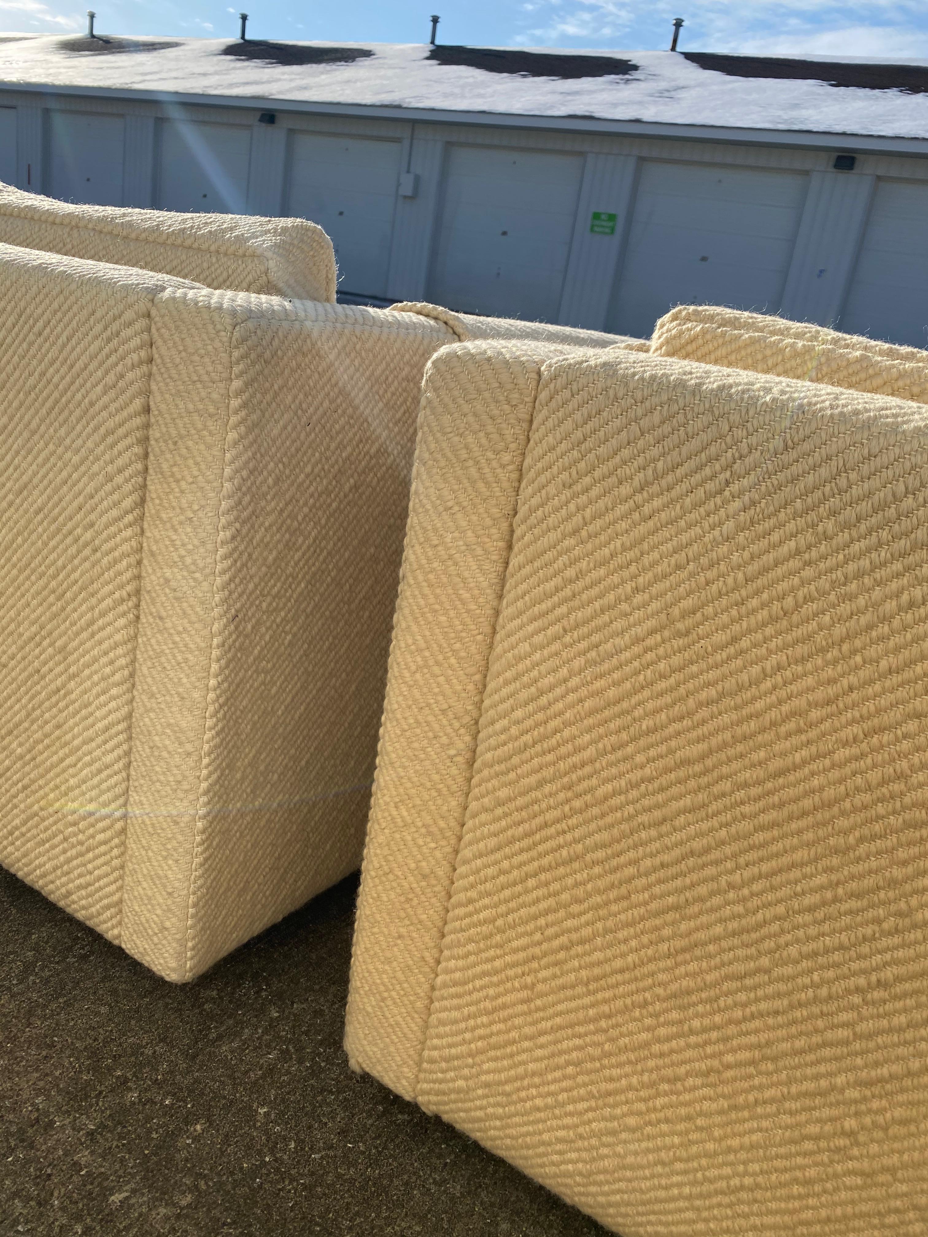 Tissu Paire de chaises longues cubiques Charles Pfister des années 1970 pour Knoll en laine d'origine