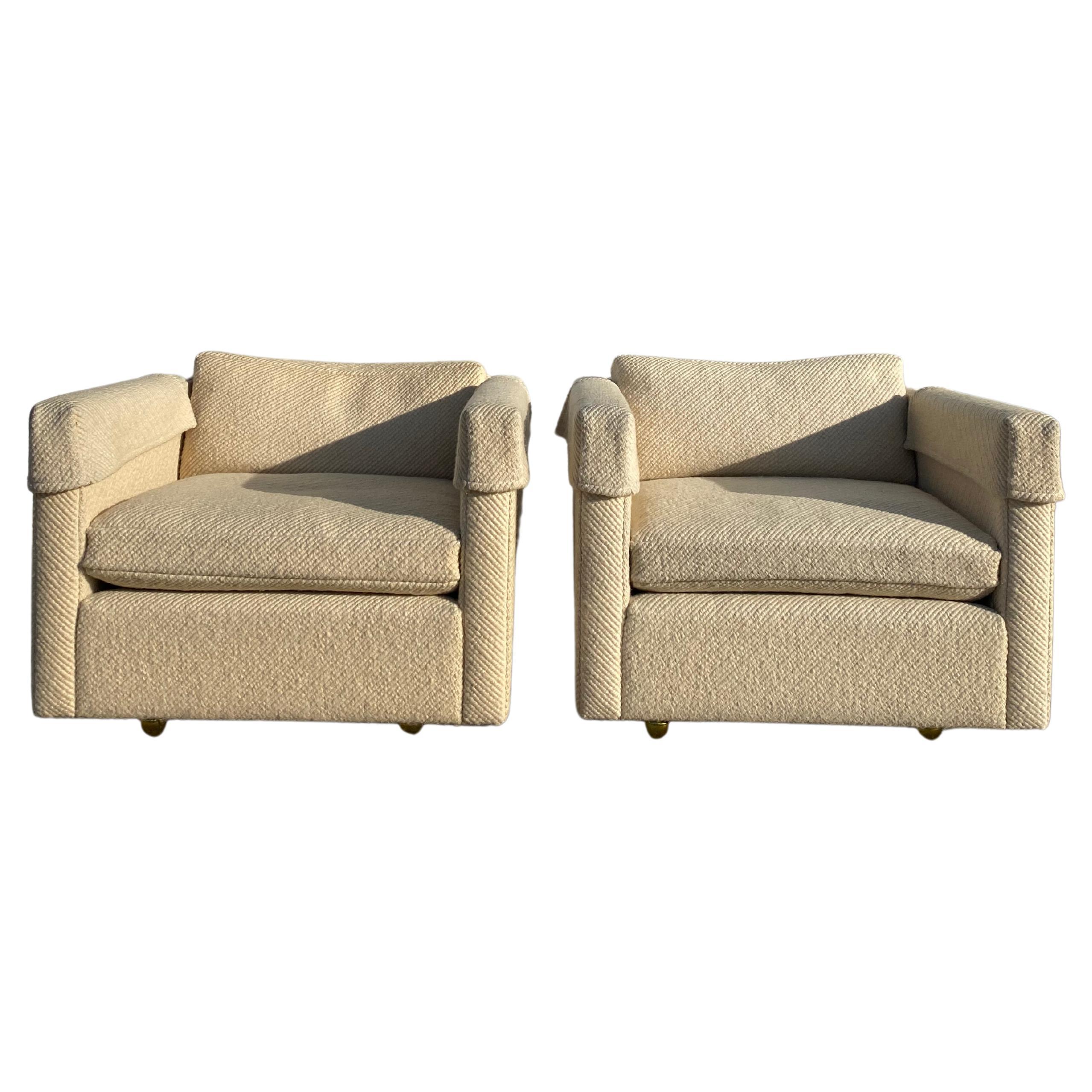1970s Pair of Charles Pfister Cube Lounge Chairs for Knoll in Original Wool  Fabr For Sale at 1stDibs