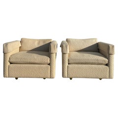 1970s Pair of Charles Pfister Cube Lounge Chairs for Knoll in Original Wool Fabr