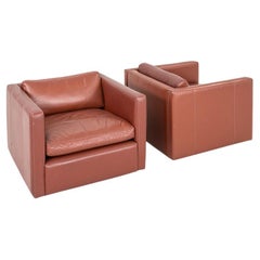 1970s Pair of Charles Pfister for Knoll Lounge Chairs in Brown Leather