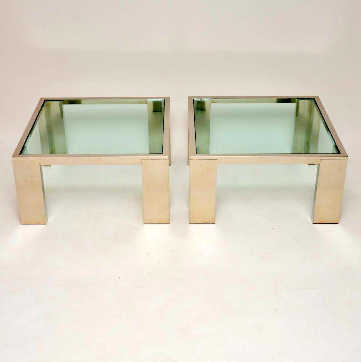 Mid-Century Modern 1970s Pair of Chrome and Glass Side or Coffee Tables
