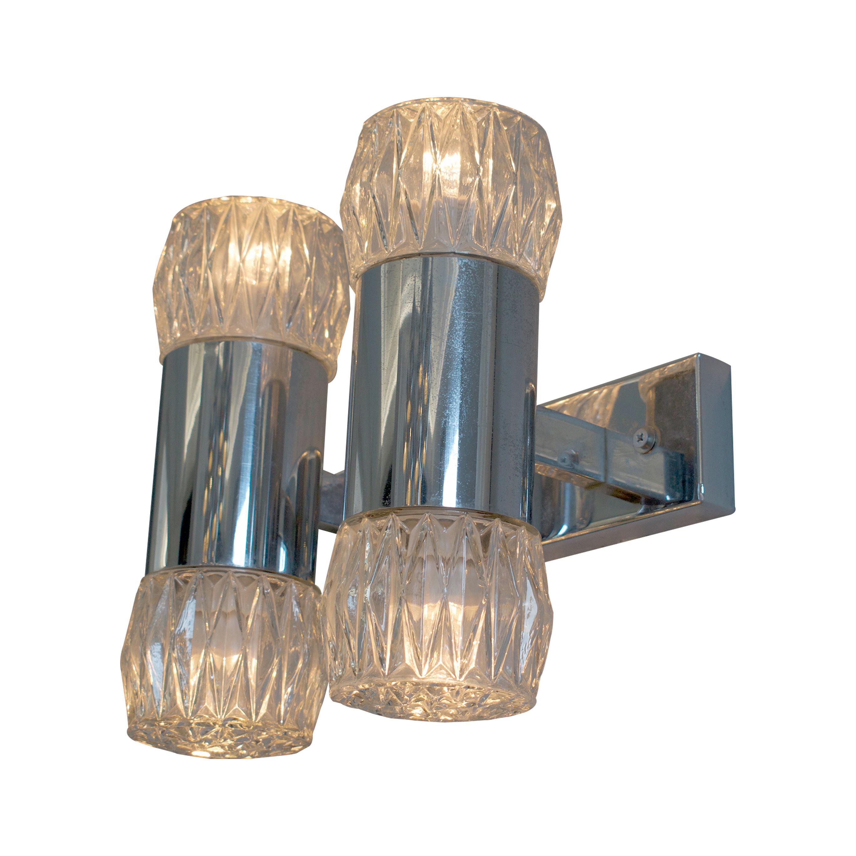 Late 20th Century 1970s  Pair of Chrome and Glass Wall Lights by G. Sciolary, Italy For Sale