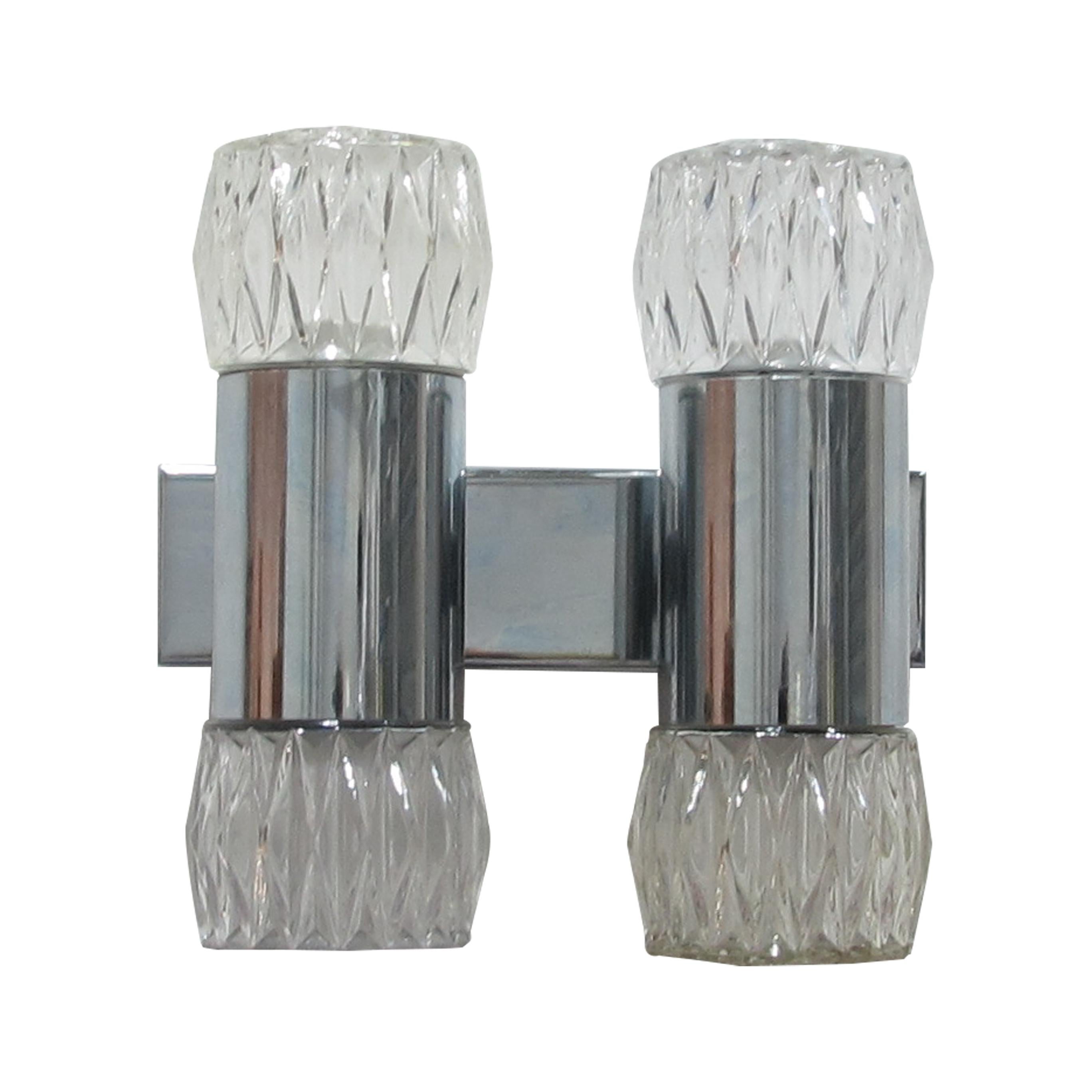 1970s  Pair of Chrome and Glass Wall Lights by G. Sciolary, Italy For Sale 2