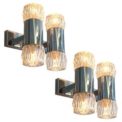 Retro 1970s  Pair of Chrome and Glass Wall Lights by G. Sciolary, Italy