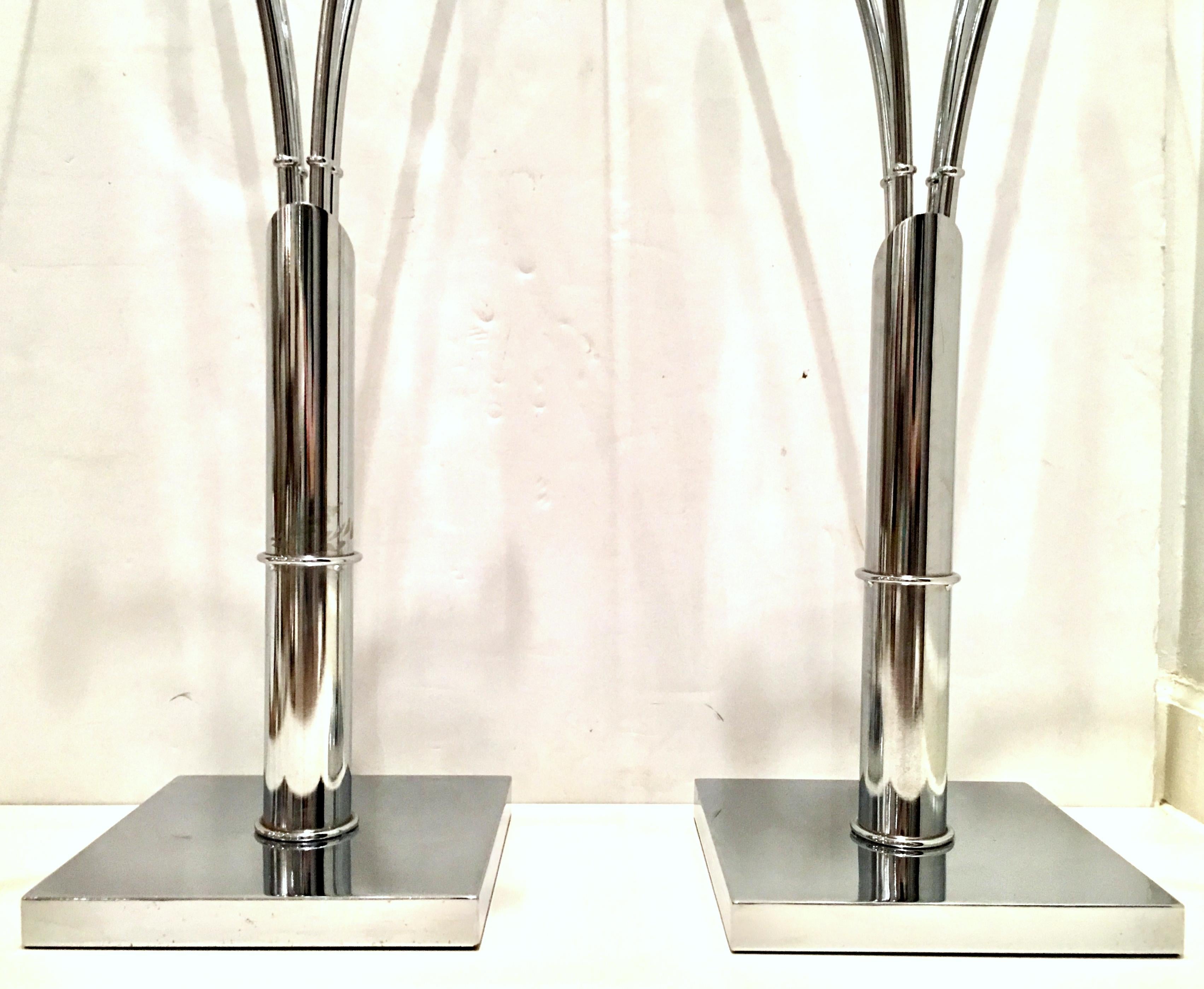 1970'S Pair Of Chrome & Glass Faux Bamboo Side Tables For Sale 1