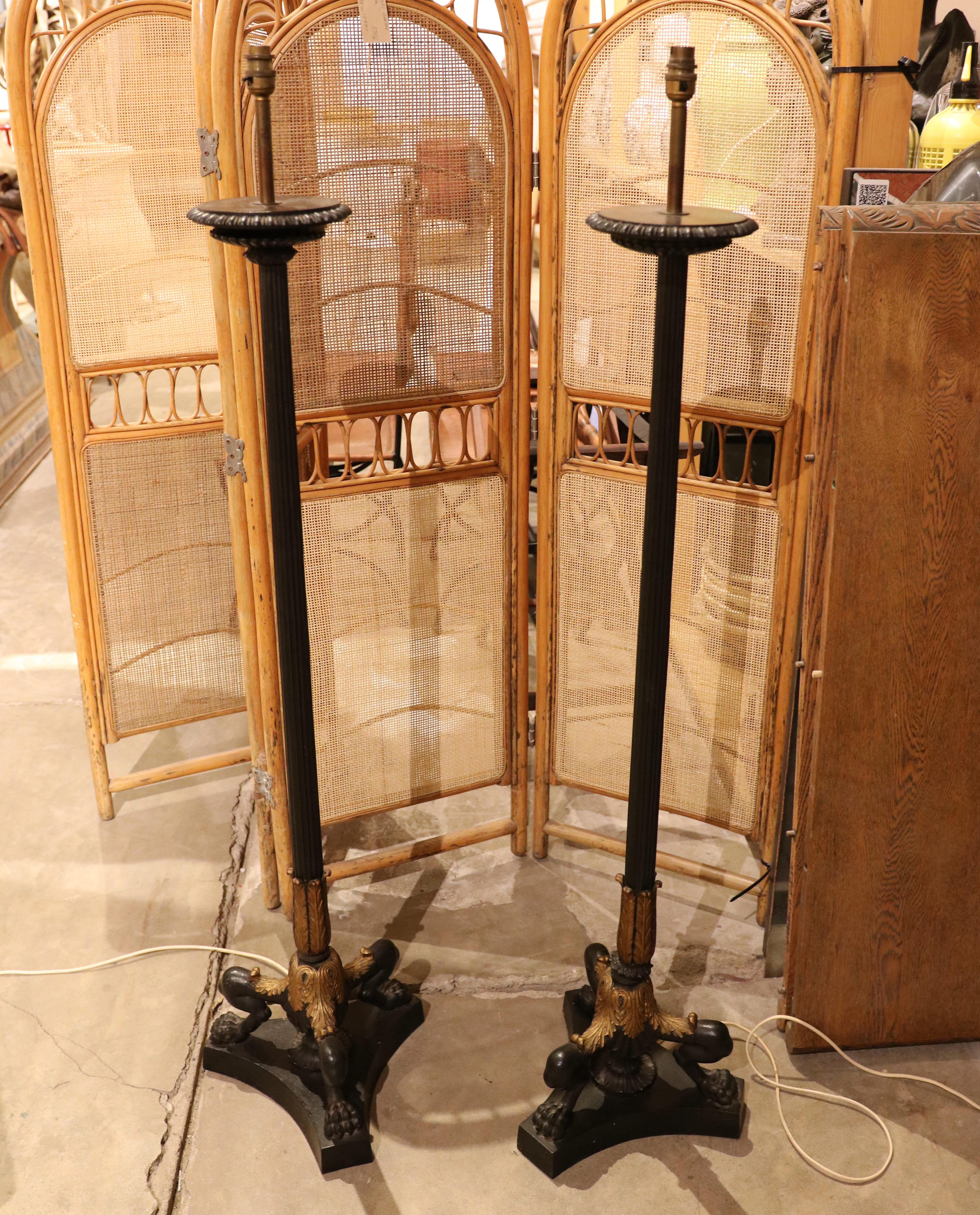 1970s Pair of Classic Bronze Lamps with Lion Claw Feet. France 8