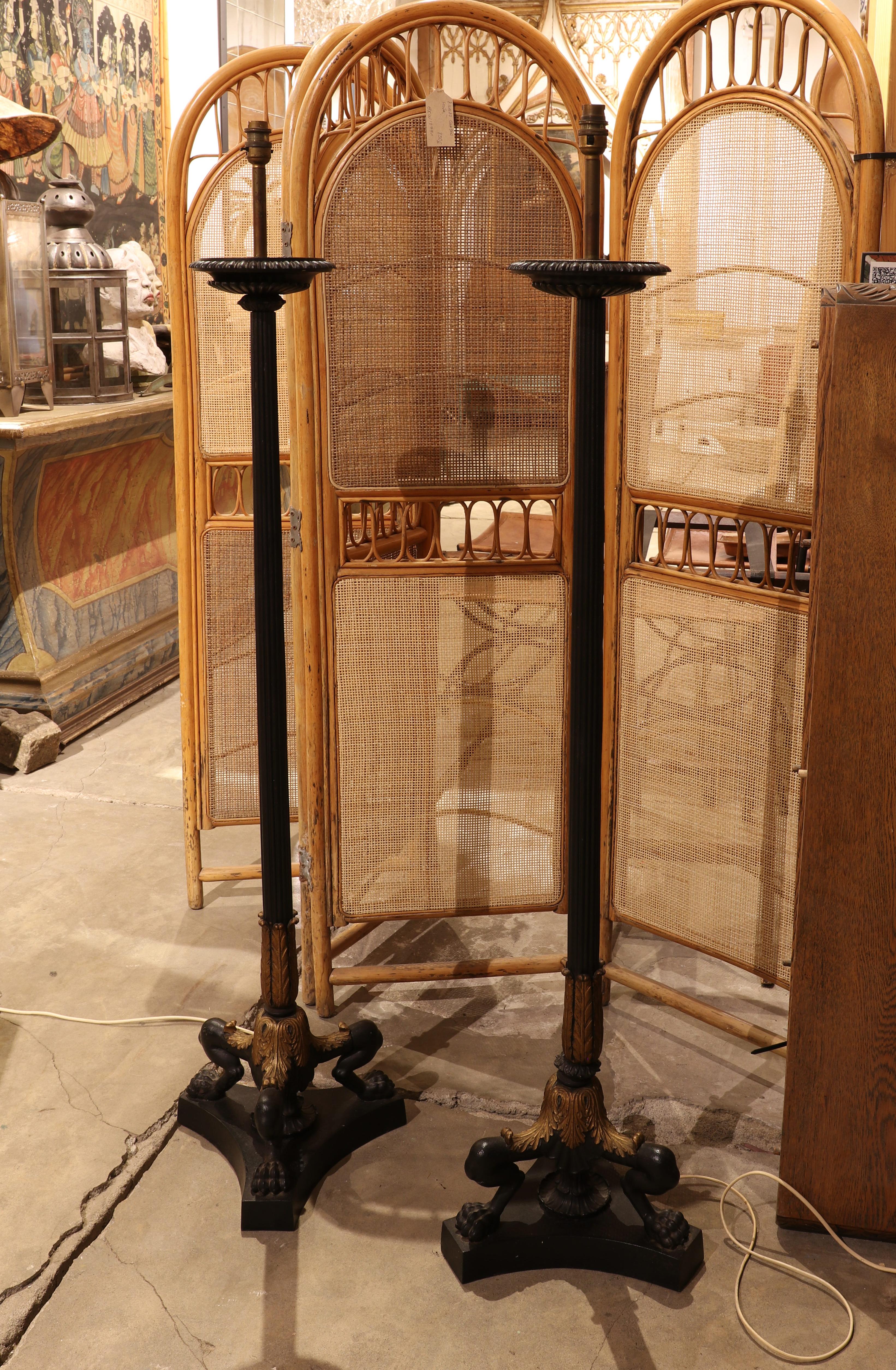 French 1970s Pair of Classic Bronze Lamps with Lion Claw Feet. France