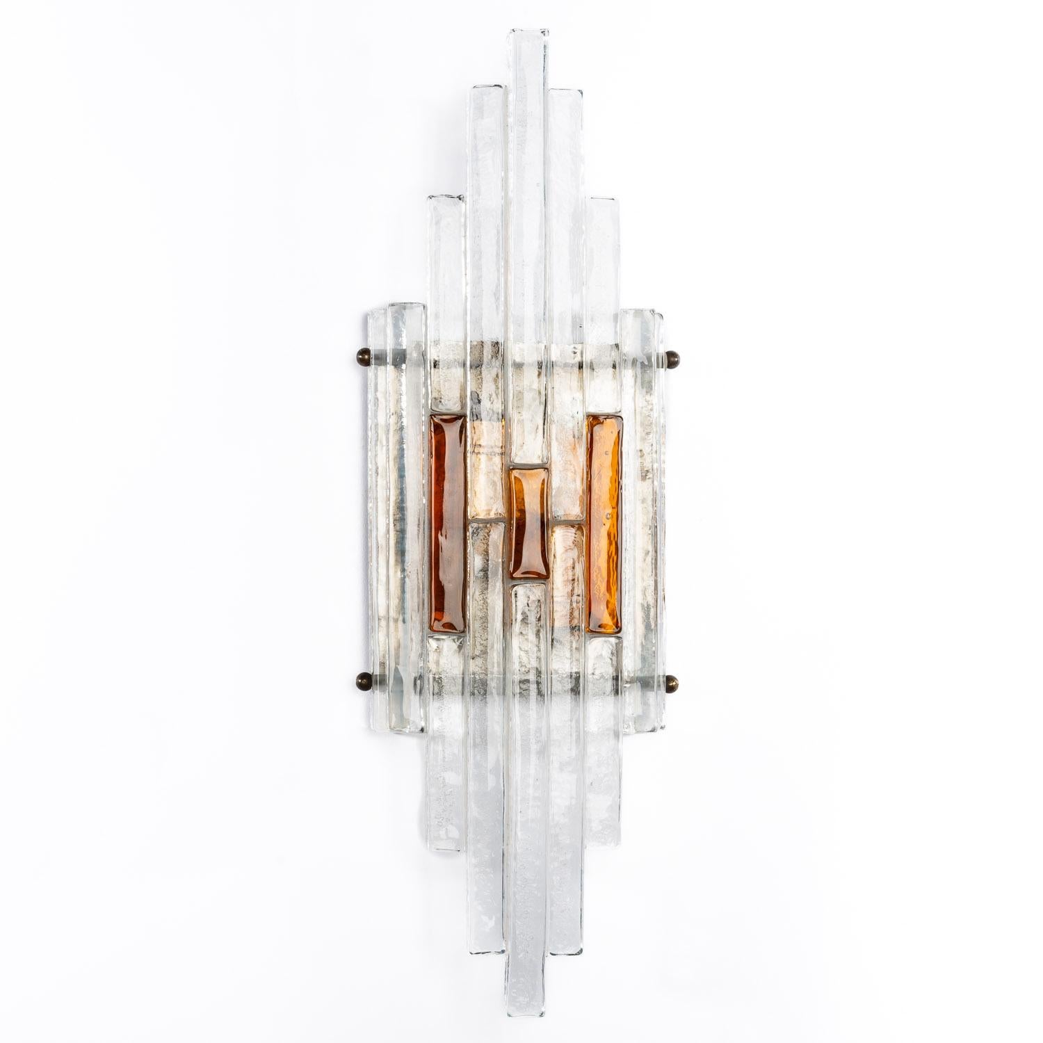 Italian 1970s, Pair of Clear Murano Glass Sconces by Poliarte For Sale