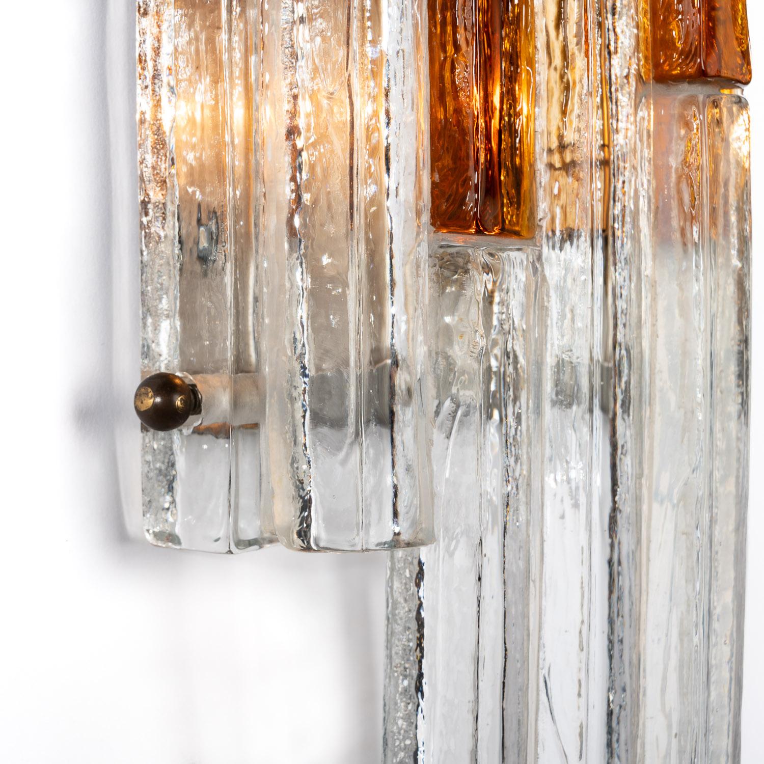 Steel 1970s, Pair of Clear Murano Glass Sconces by Poliarte For Sale