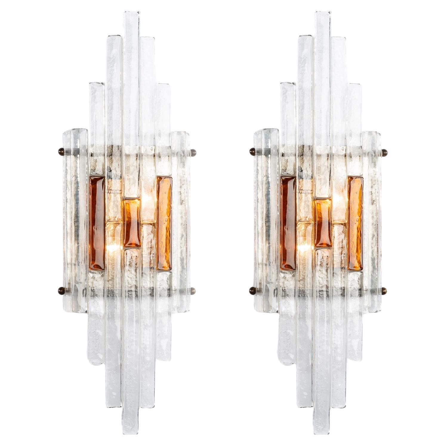 1970s, Pair of Clear Murano Glass Sconces by Poliarte For Sale
