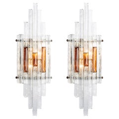 1970s, Pair of Clear Murano Glass Sconces by Poliarte