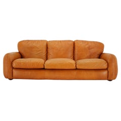 1970s Pair of Cognac Leather Italian 3-Seater Sofa