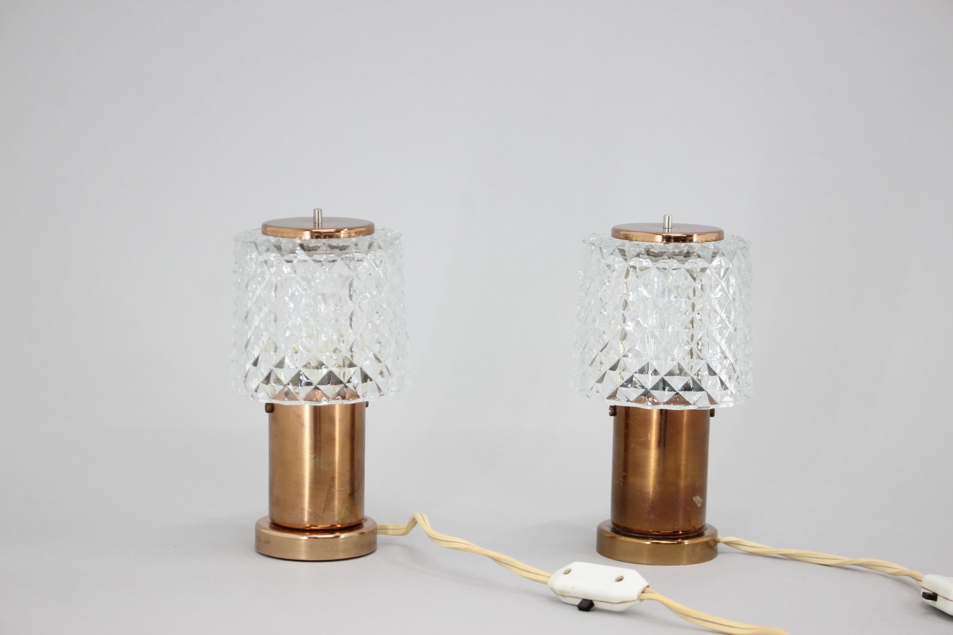 Mid-Century Modern 1970s Pair of Copper Table Lamps by Kamenický Šeno, Czechoslovakia For Sale