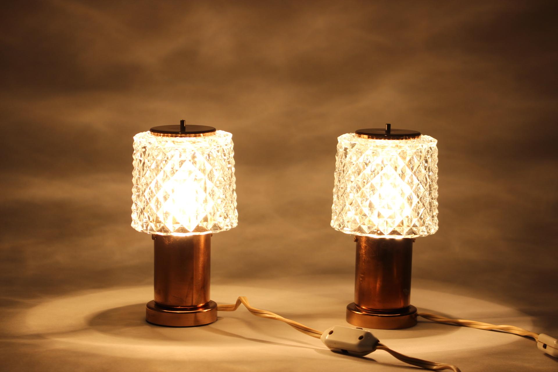 Late 20th Century 1970s Pair of Copper Table Lamps by Kamenický Šeno, Czechoslovakia For Sale