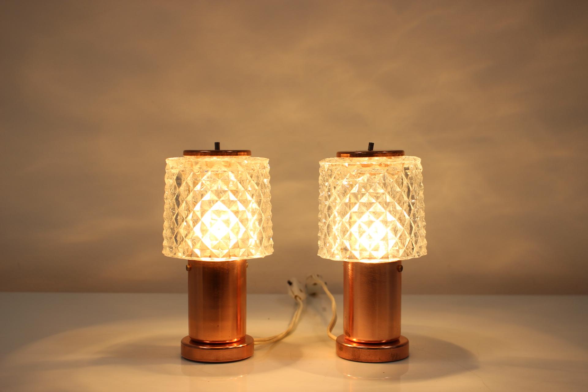 1970s Pair of Copper Table Lamps by Kamenický Šenov, Czechoslovakia For Sale 1