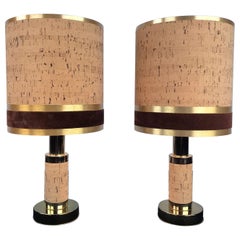 Vintage 1970s Pair of Cork Table Lamps
