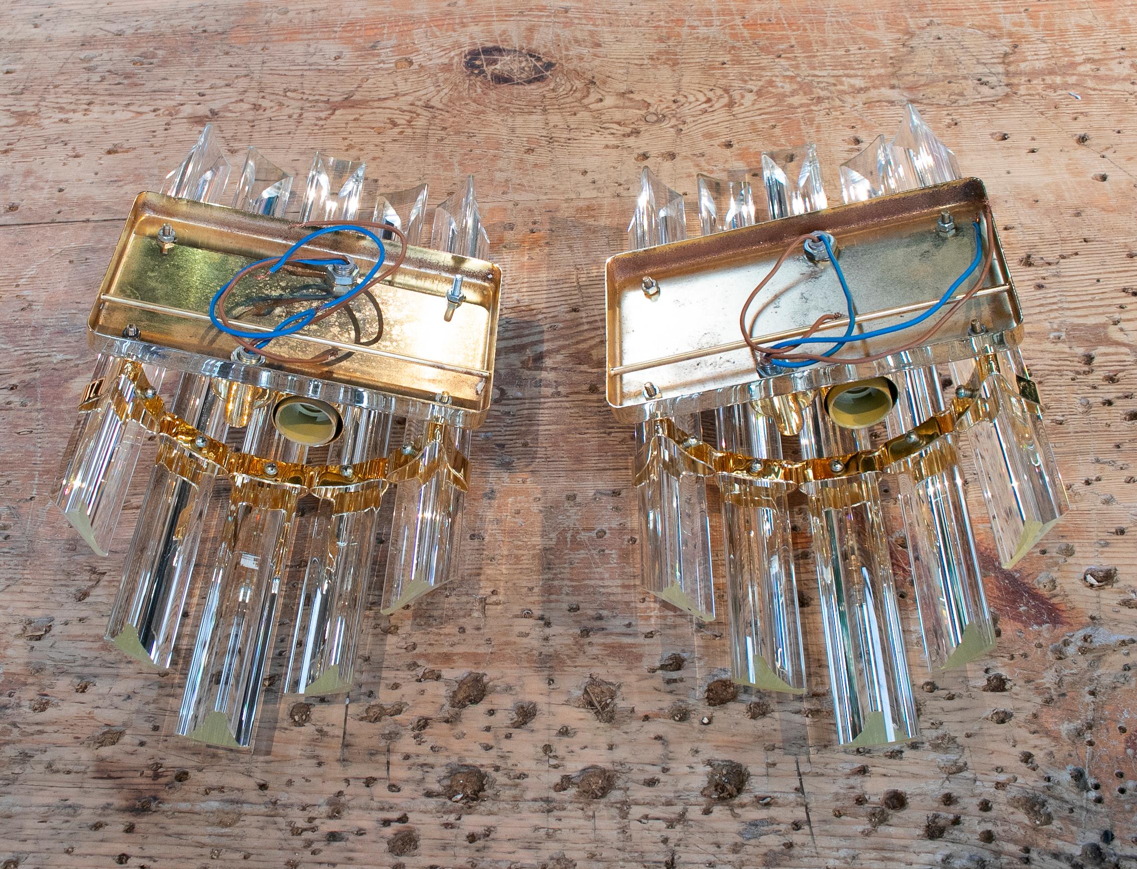 1970s Pair of Crystal and Bronze Wall-Lamps 2