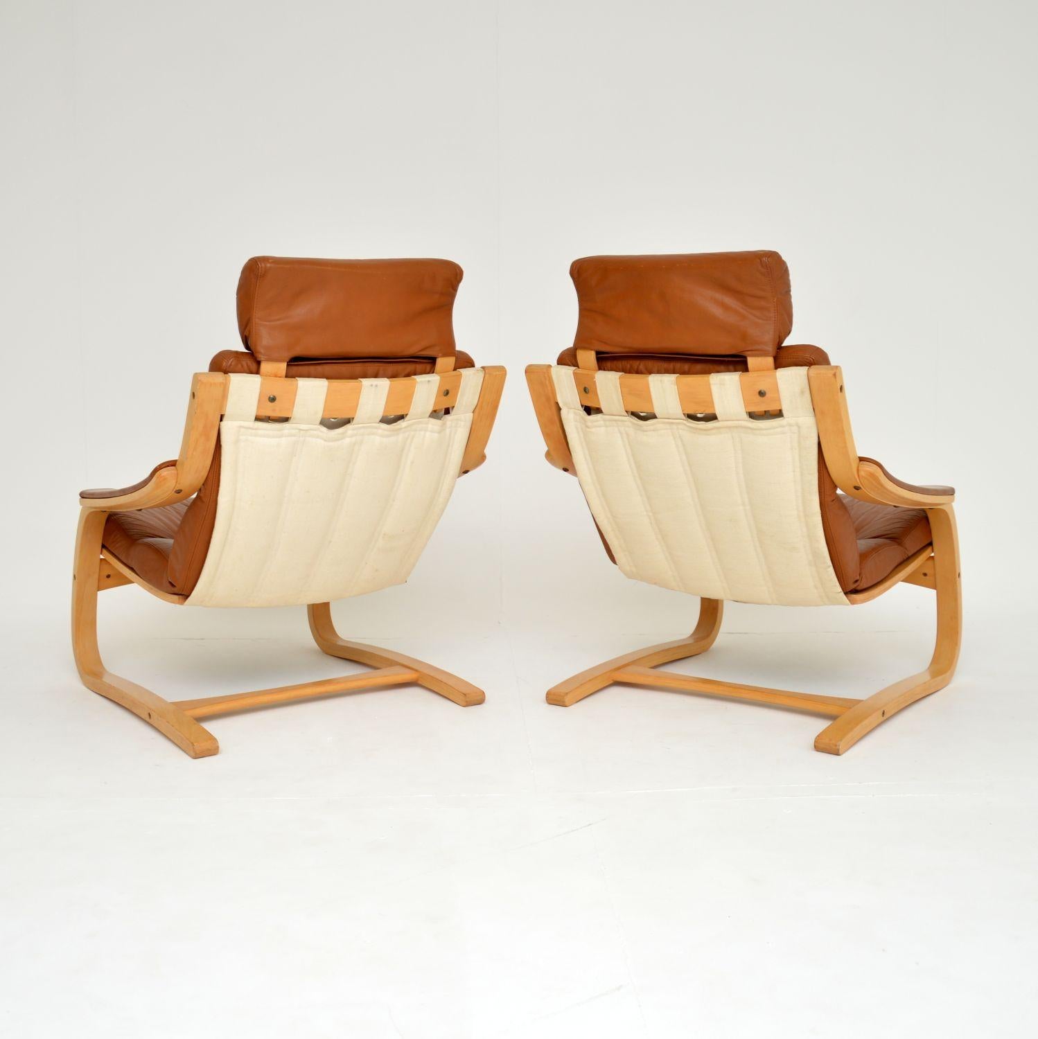Mid-Century Modern 1970's Pair of Danish Leather Bentwood Armchairs