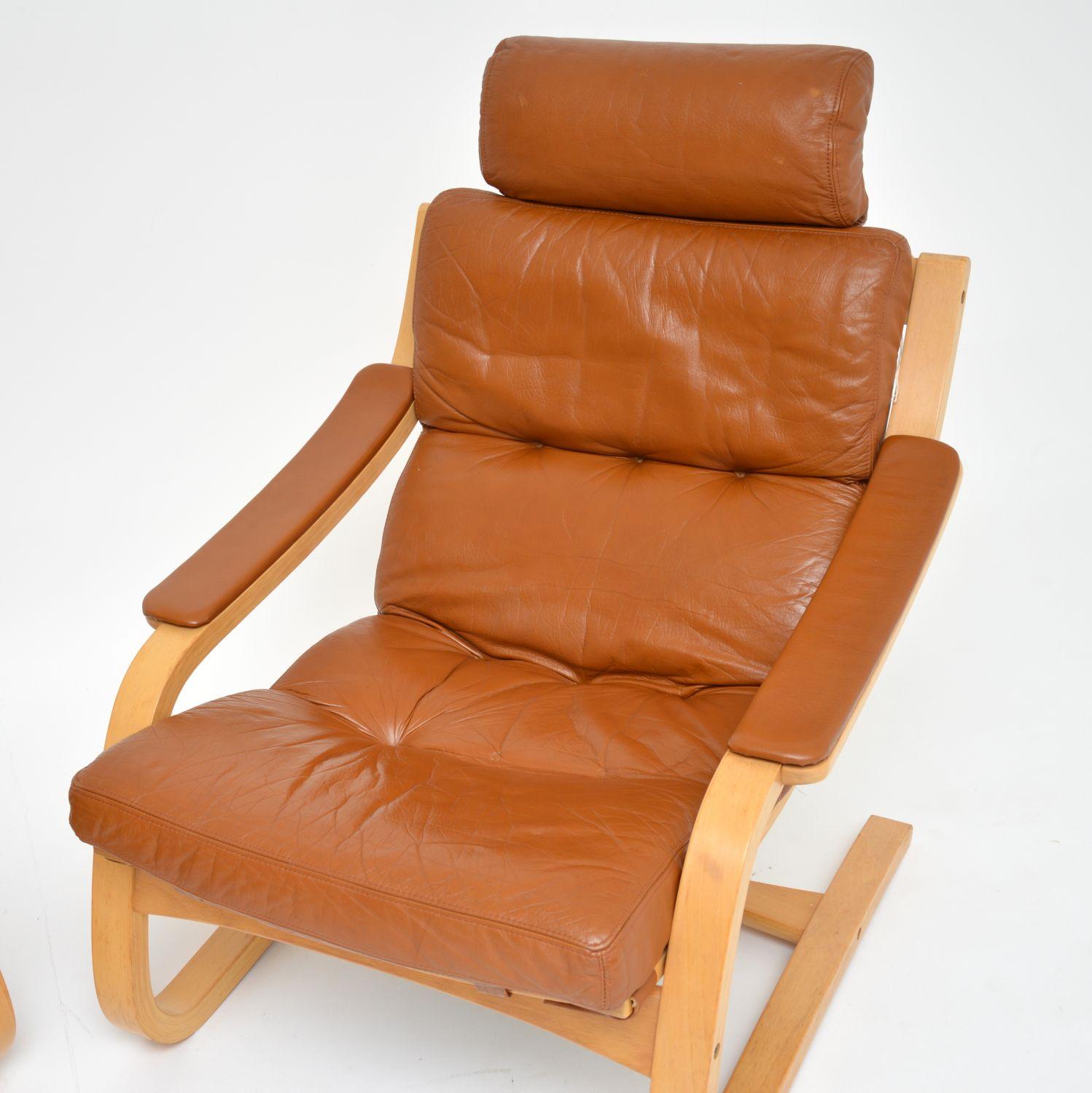 20th Century 1970's Pair of Danish Leather Bentwood Armchairs