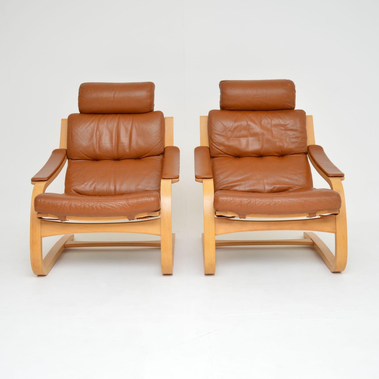 1970's Pair of Danish Leather Bentwood Armchairs 1