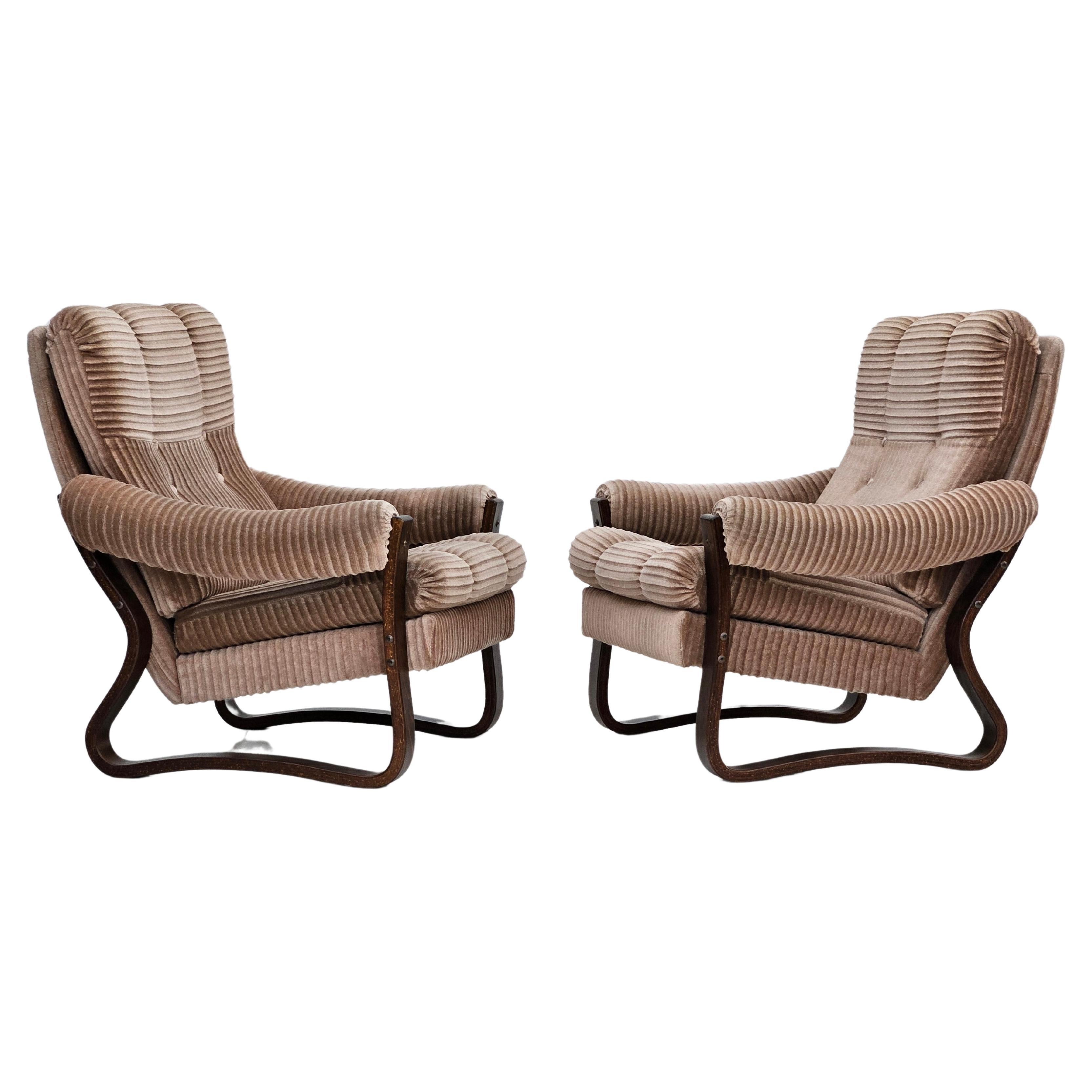 1970s, pair of Danish lounge chairs, original very good condition, corduroy.
