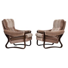 1970s, pair of Danish lounge chairs, original very good condition, corduroy.