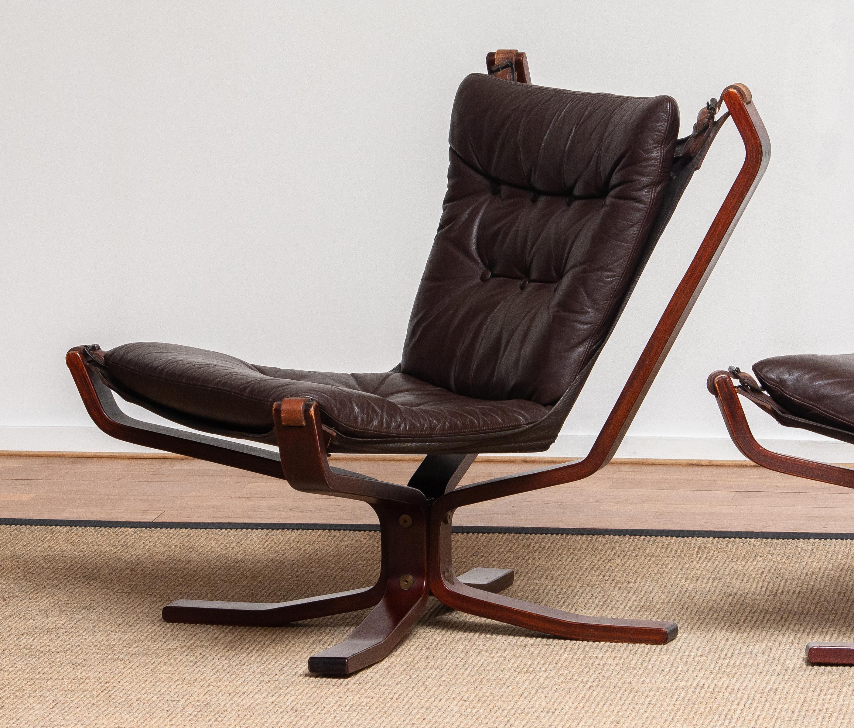 1970s Pair of Dark Brown Leather 'Falcon' Chairs, Sigurd Resell Made in Denmark 1