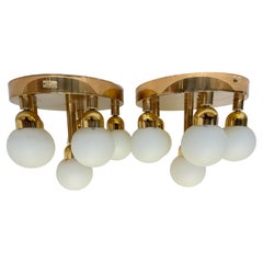 1970's Pair of design Ceiling brass flush mounts/lamps by Kamenicky Senov