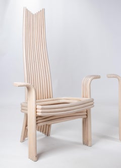 1970s Pair of Designer High Back Wooden Armchairs