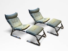 1970s Pair of Easy Chairs and Footstools, Scandinavian